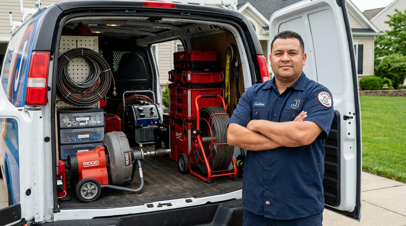 Professional drain cleaning equipment and Johns Plumbing LLC plumber in Ambridge