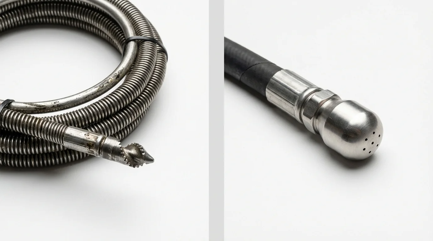 Drain snake cable and hydro jetting nozzle used for drain cleaning in Ambridge, PA