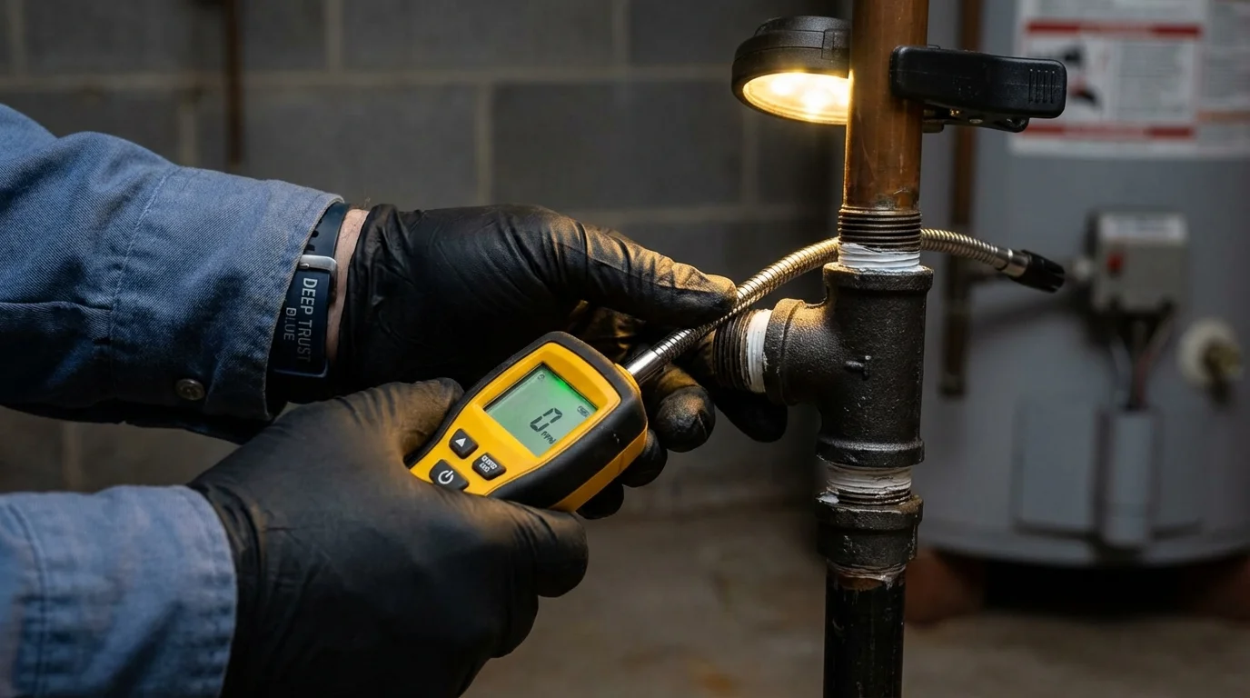 Gas leak detection with electronic sniffer by Johns Plumbing LLC in Ambridge